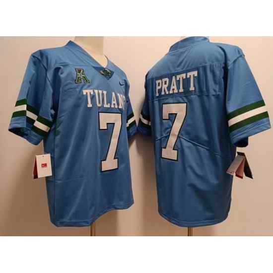 Men Tulane Green Wave #7 Michael Pratt Blue Stitched Football Jersey